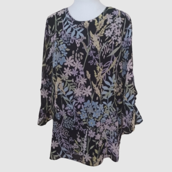 NWT Calvin Klein Floral Ruffled 3/4-Sleeve Top Blouse Women's size Large - Picture 12 of 12